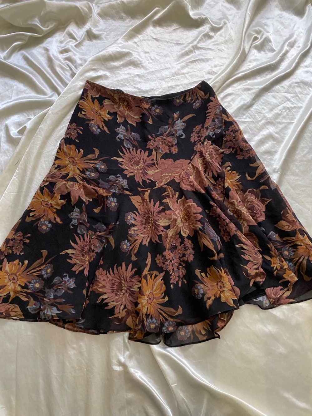 Vintage 1990s Ralph Lauren Black Brown Floral Chiffon Skirt Boho 4